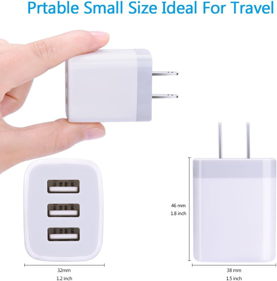 USB Wall Charger,  2Pack Wall Plug 3-Port USB Charging Station 3.1A Power Adapter Multi Port Quick Charger Block Cube for Iphone 17 16 15 14 13 12 11 Pro XS MAX 8 Ipad Samsung Galaxy S25 S24 S23